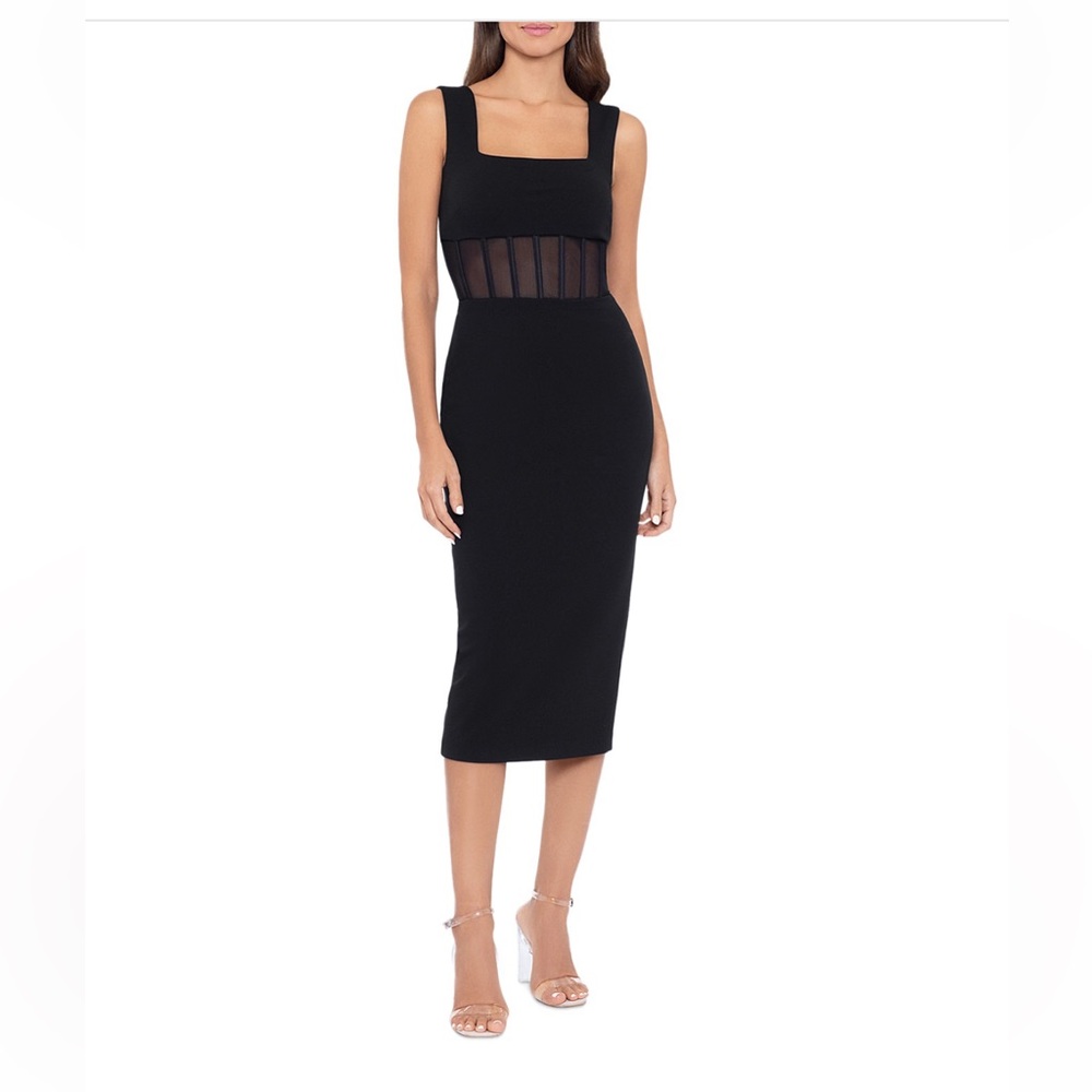 Aqua Black Sheer Panel Pencil Skirt